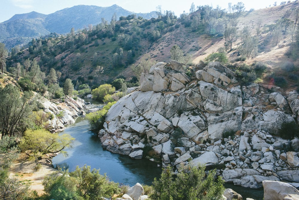 Sandy Flat Campground is located right along the Kern River. There is a beach with a great swimming area (you can see it on the lower left of the photo).
