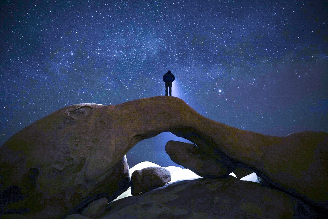Exploring the arch under the Milky Way.  Moonless nights are the best.