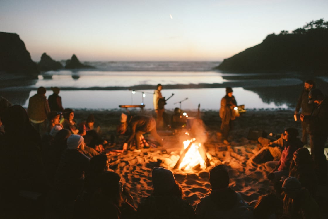 Campfire serenade at Jughandle Beach, just a short walk from our campsite