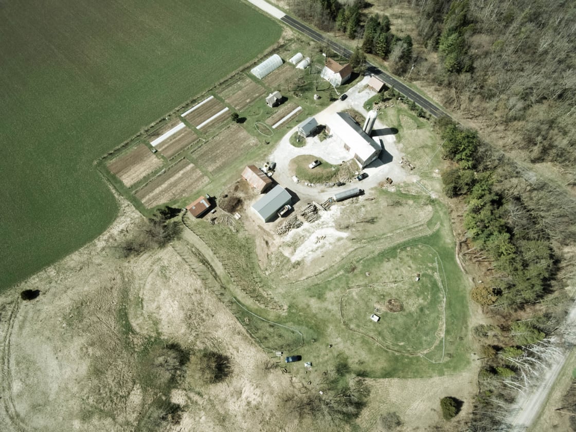Willoway farm from above, campsite is at bottom-center of frame.