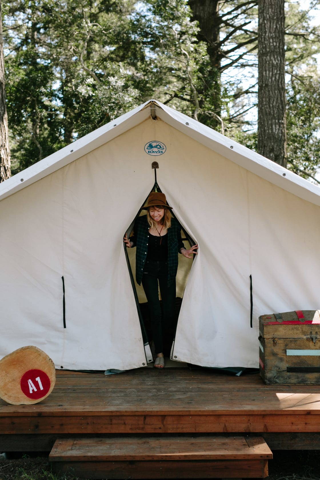 We took a walk around the property and found an empty tent to peek in. You can also rent these out! They are super cozy with a bed! Not in the pitch your own tent area - but are available to reserve on the property.