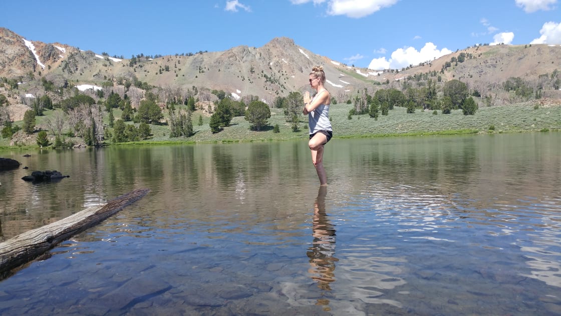 Tree pose in Fishpole lake. We were the only campers there!