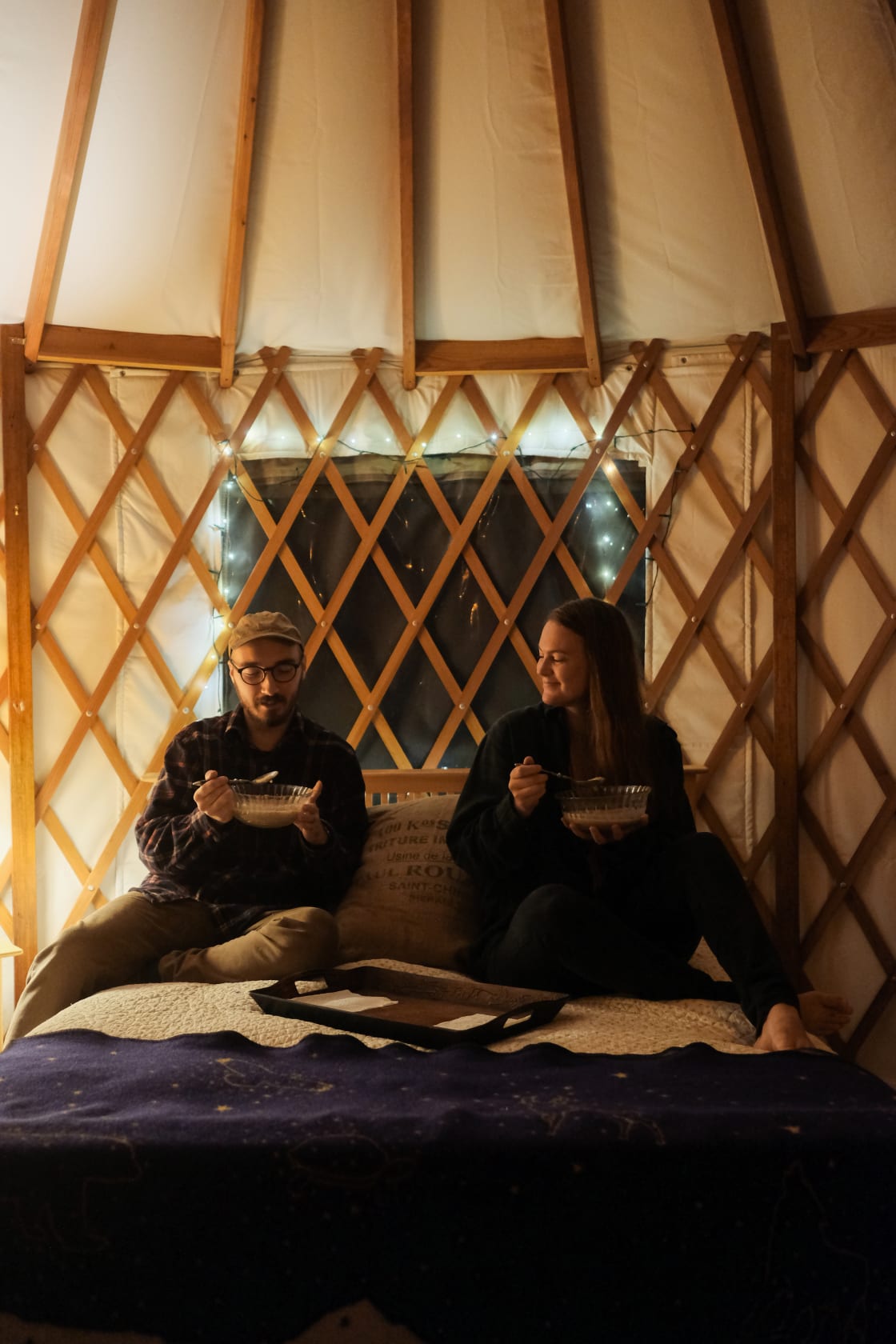 Sharing stories over dinner in the yurt. 