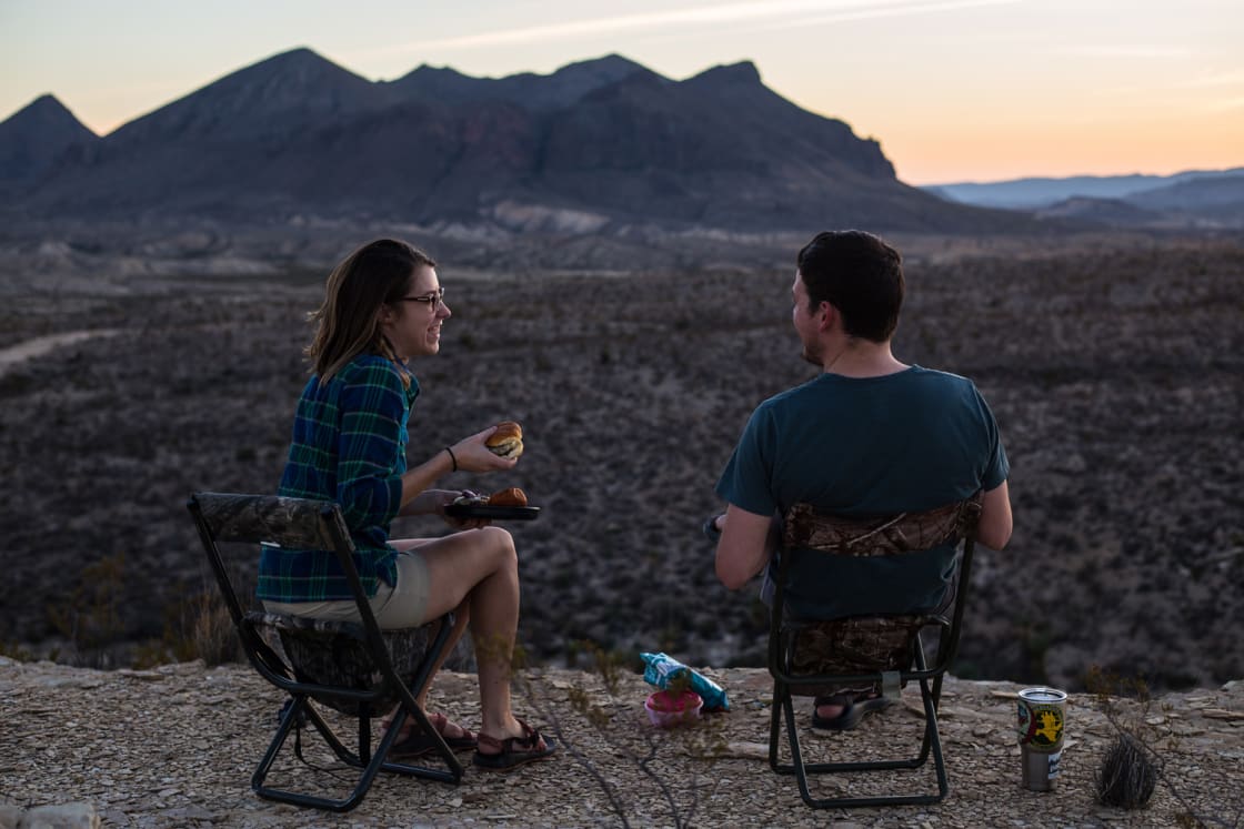 We took our camp chairs and dinner on a short hike to watch the sun set between the mountains.