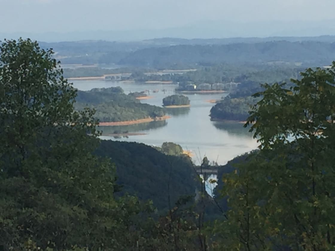 Views of lake from nearby Veterans Memorial Outlook