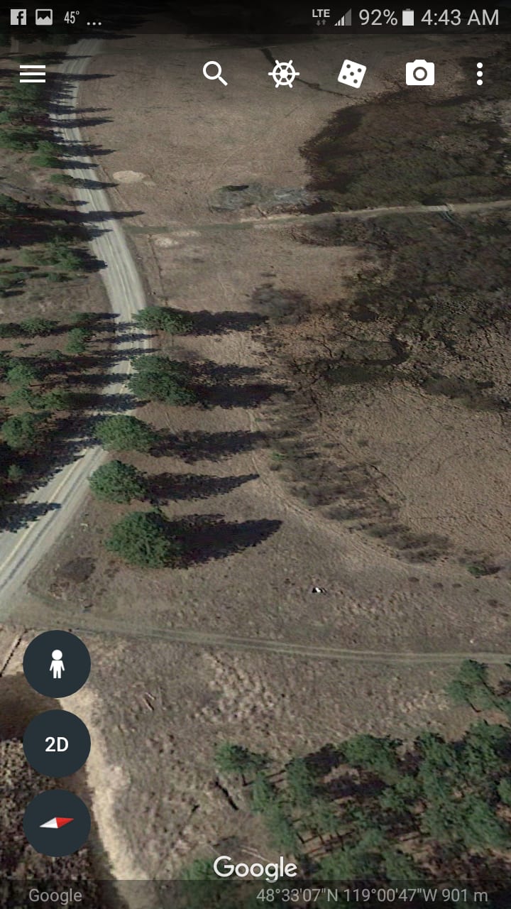 1241 Aeneas Valley Rd. This is the driveway. Lower left is Bristol-blu Lake, and lower right is campsite #1. Above left, is campsite #3, and above right the well, and a slope towards the San Poil River.