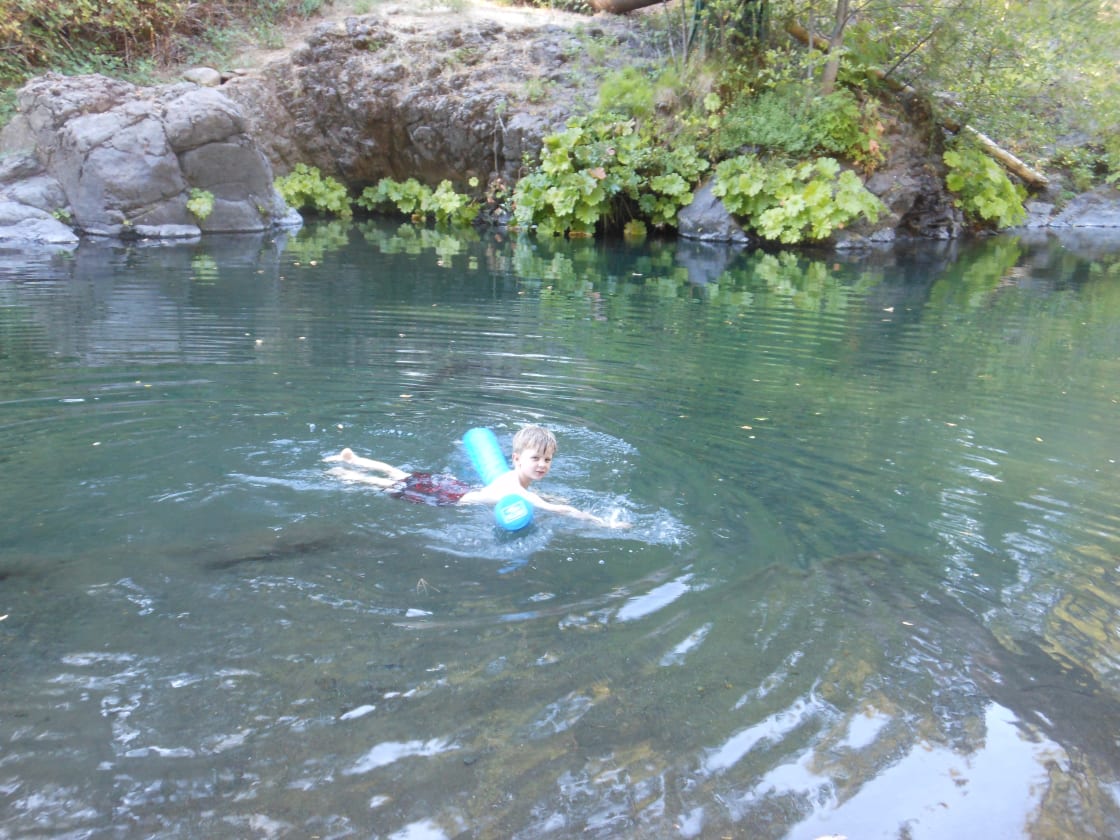 Swimming hole up Kosk Creek. "Deliciously cool" on a hot day.