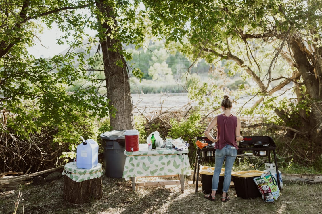 Plenty of space to cook dinner, make coffee, or just chill and listen to the creek.