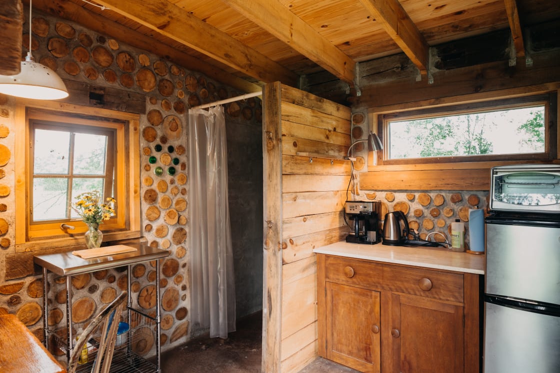 A view inside the kitchen/shower cabin.