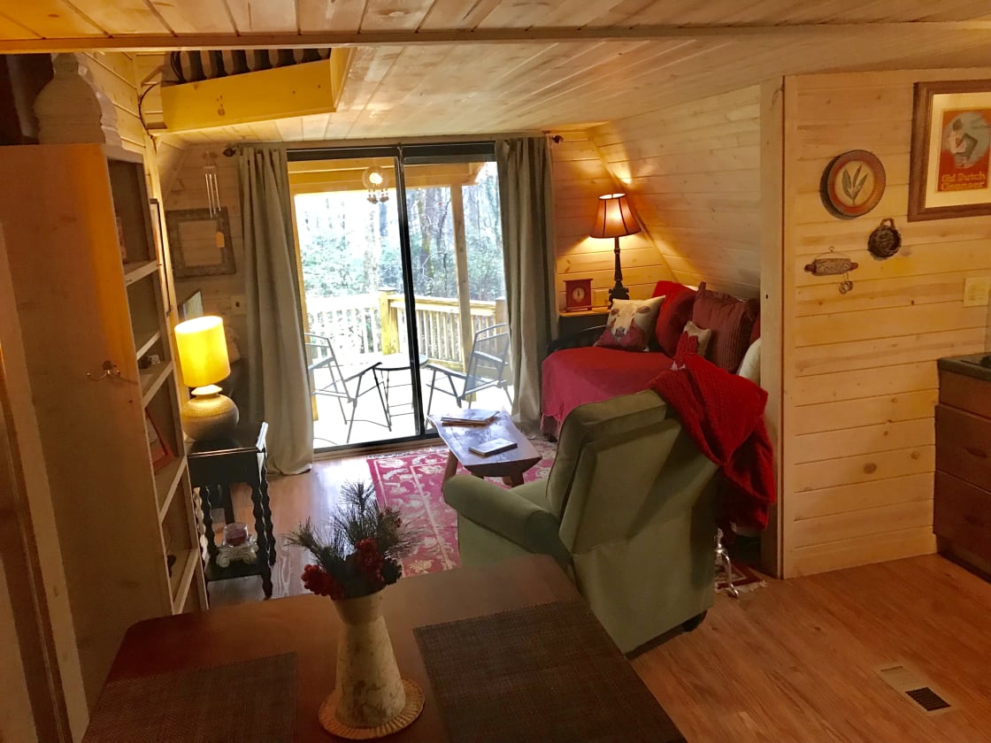This aframe cabin is spacious and has allvyou need!