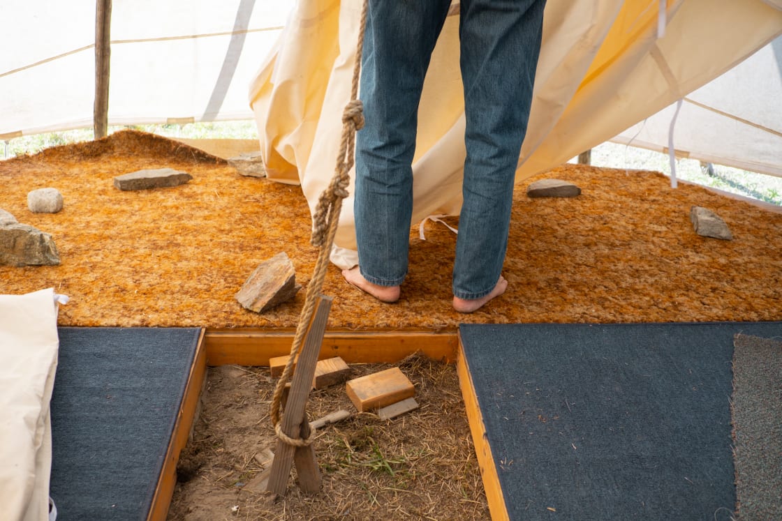 Wood platforms with carpet keep the Tipi nice and warm to sleep in. 