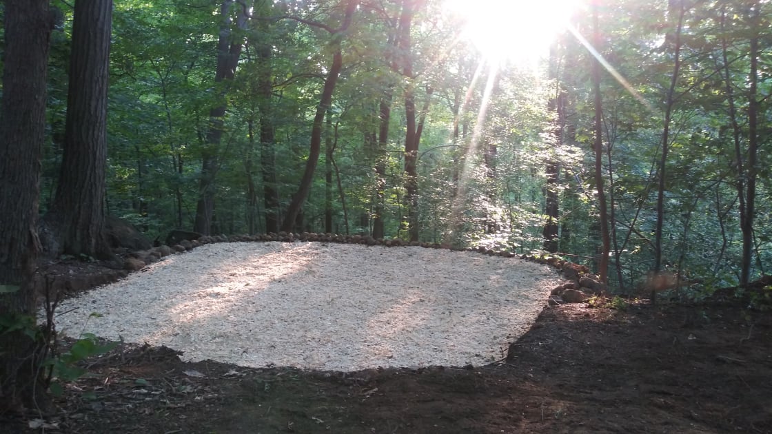 Our Northeast Expansion (added June 2019). The roomy new 15 x 15ft tent area is now open for business! There is a second fire pit and more improvements are on their way. For now it's perfect for larger-sized tents.  Book for 3 or more to reserve both levels.