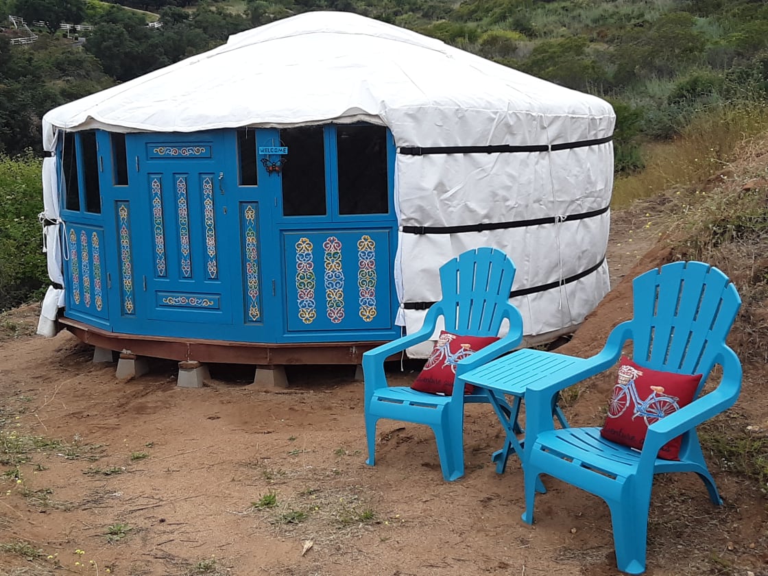 Stay the night in an
authentic Mongolian-style yurt,
set up like a hotel room on the inside!