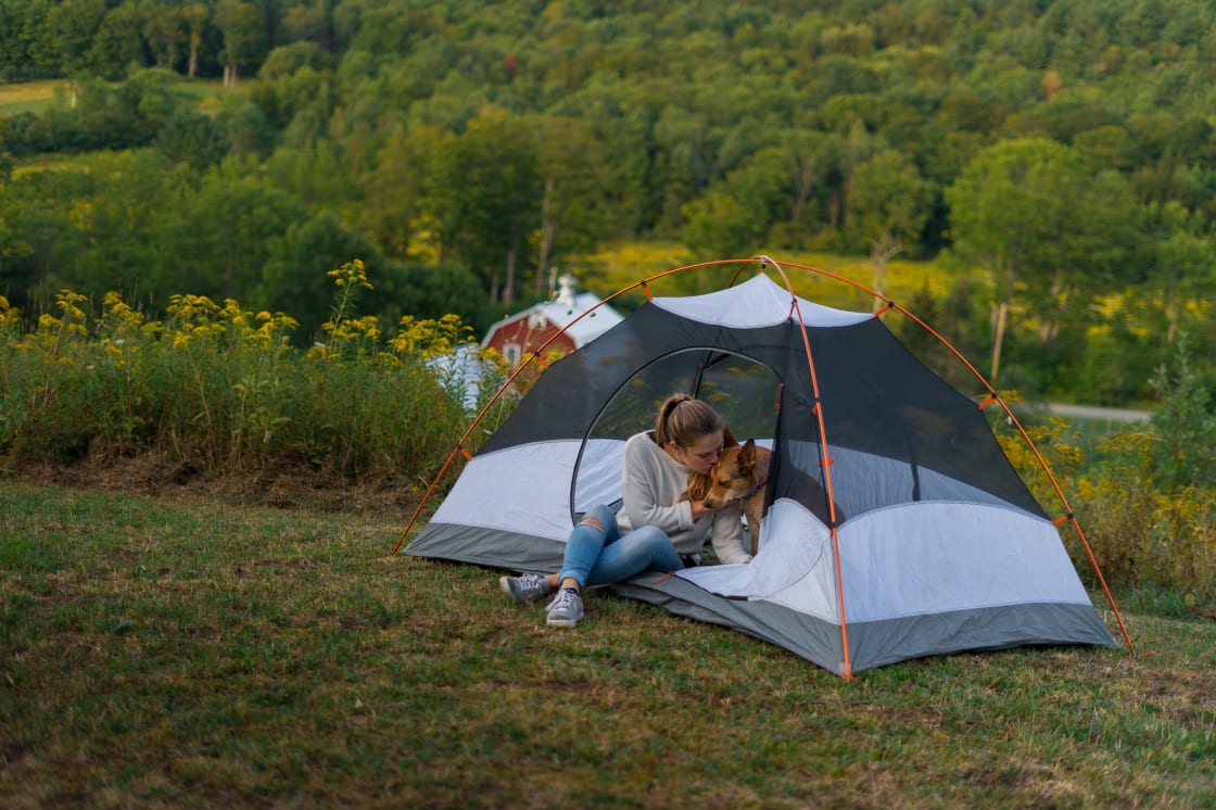 The best tent site in Vermont, great views and a perfect tent mate. 