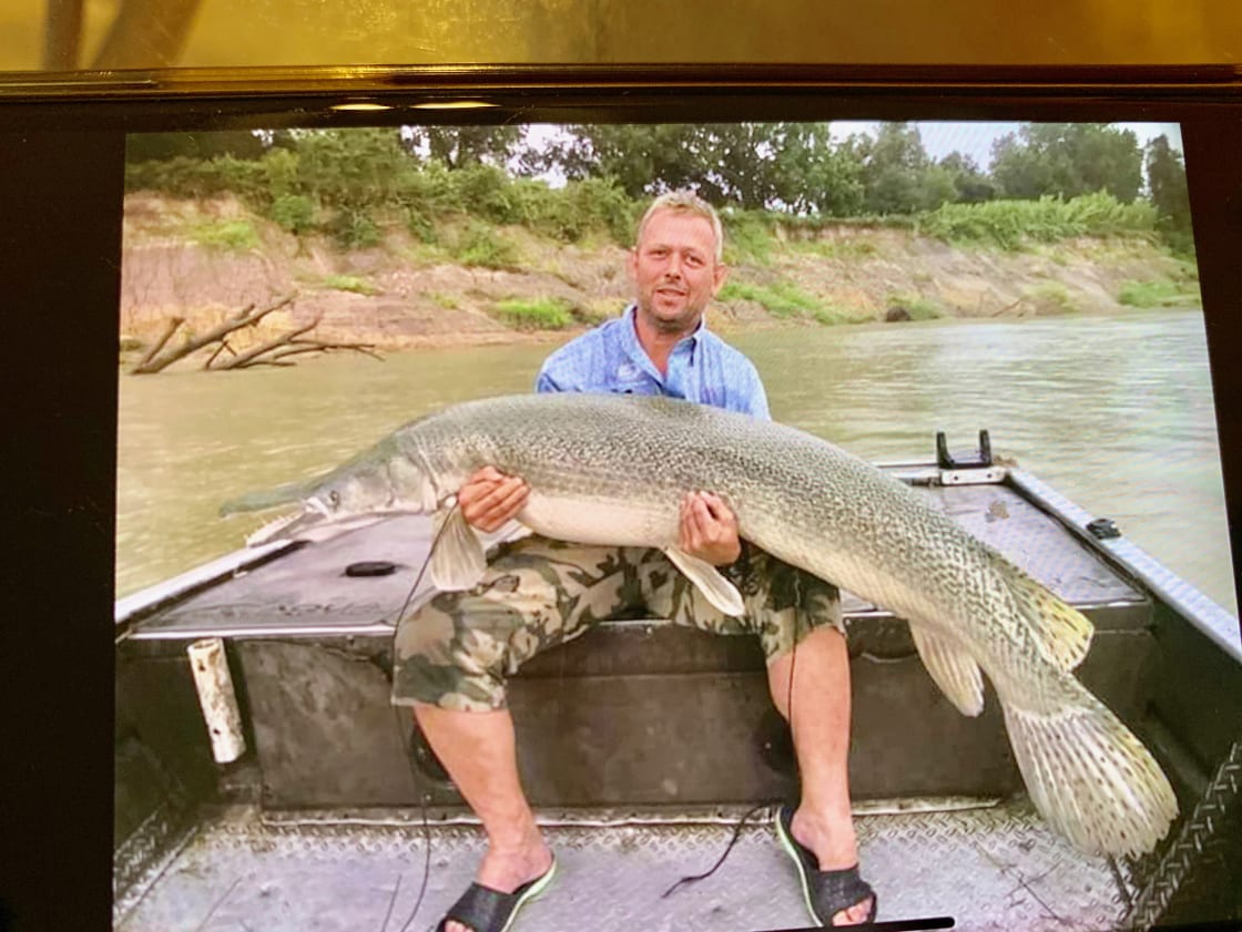 This is a cabin guest from Denmark who flew in, had guide arranged, and caught 4 of these trophy gar below the dam