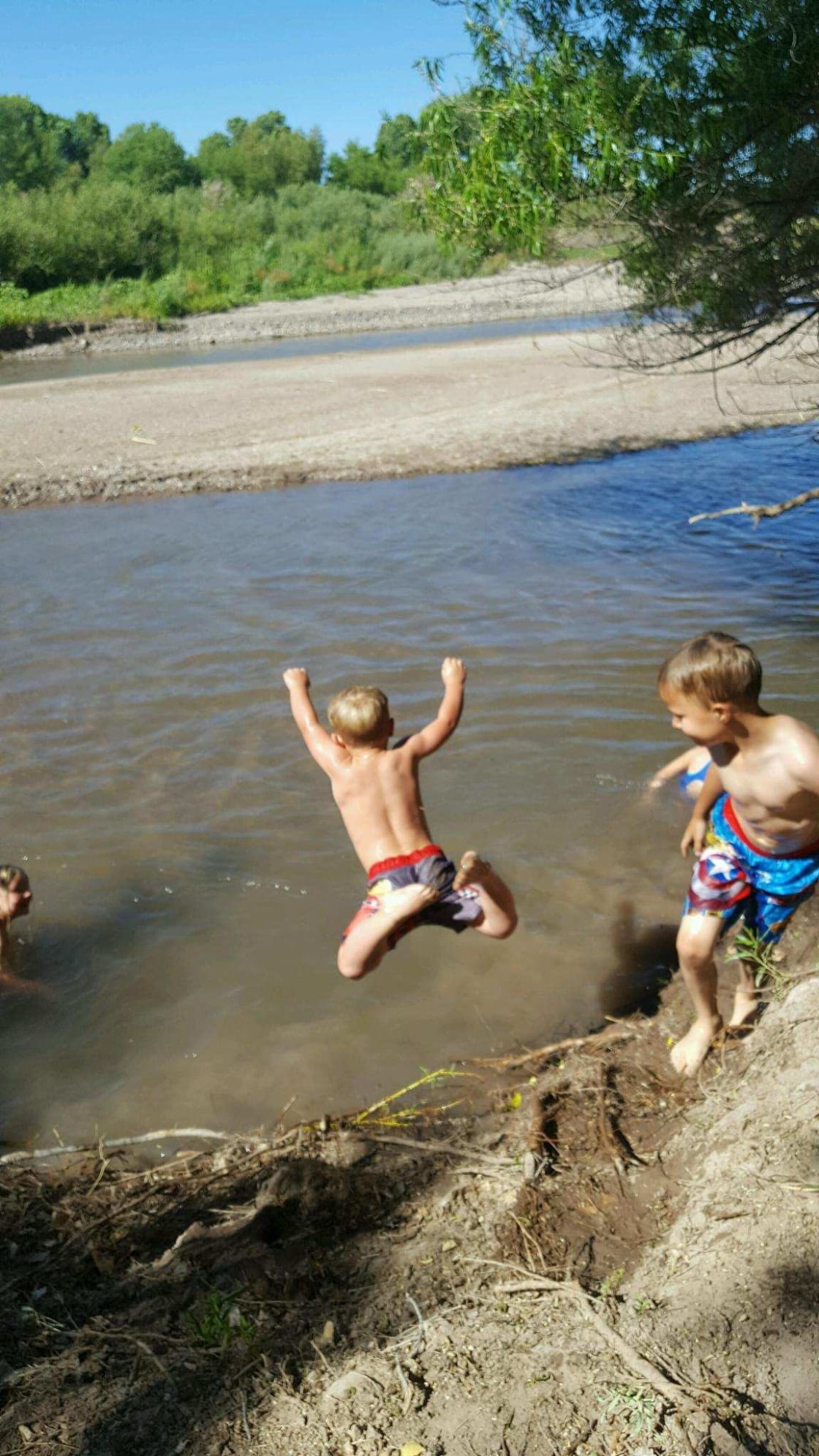 The Boys Jumping into one of the seasonal swimming holes on the Gila River
