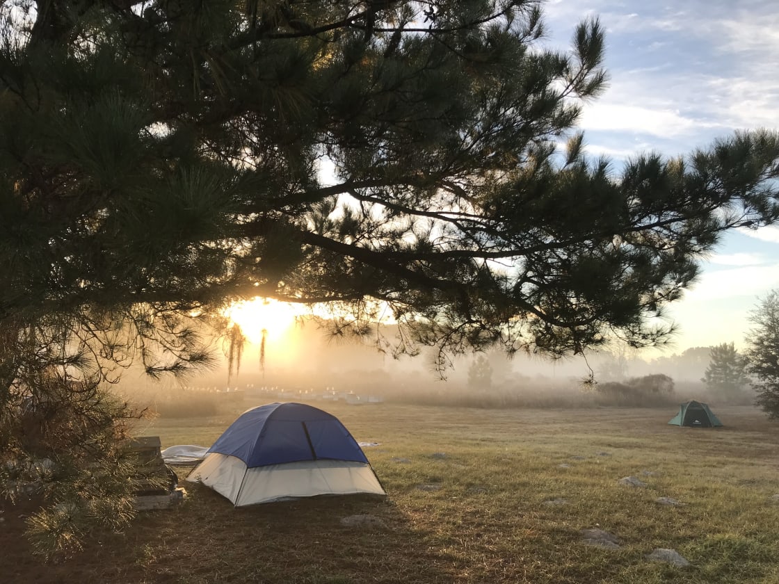 Sunrise at a camp site. 