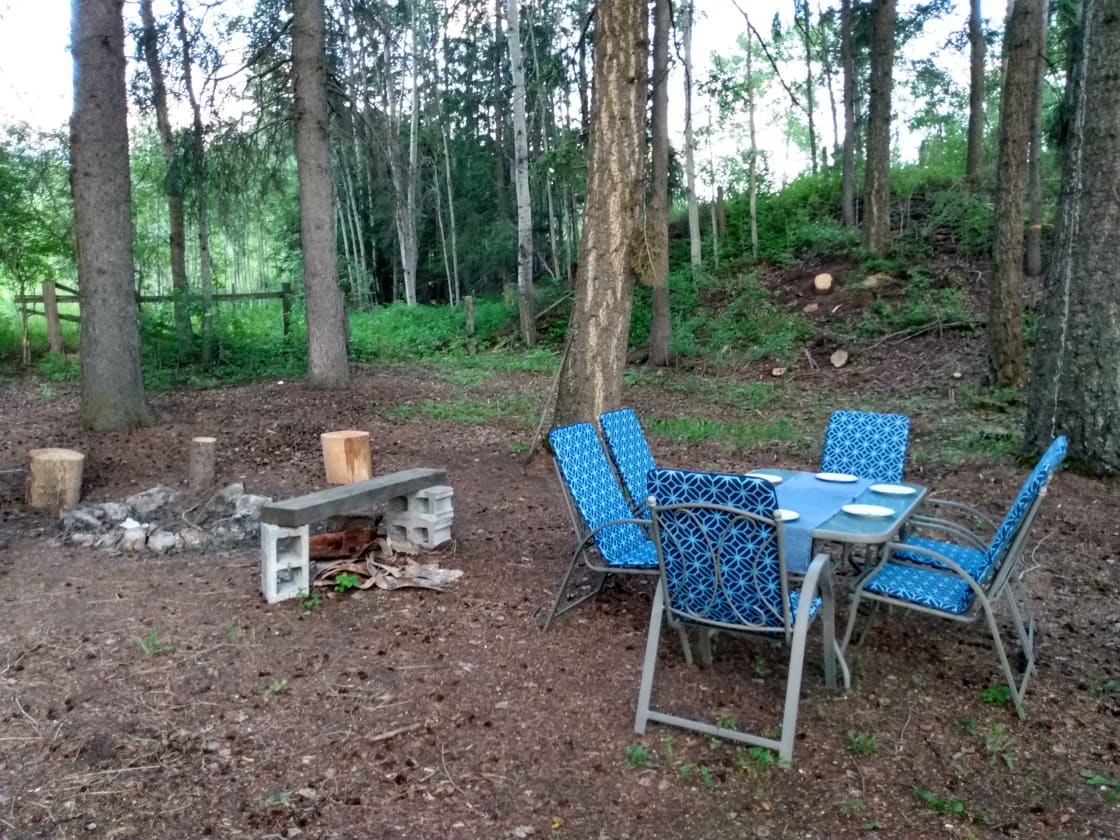 Dining table and campfire 
