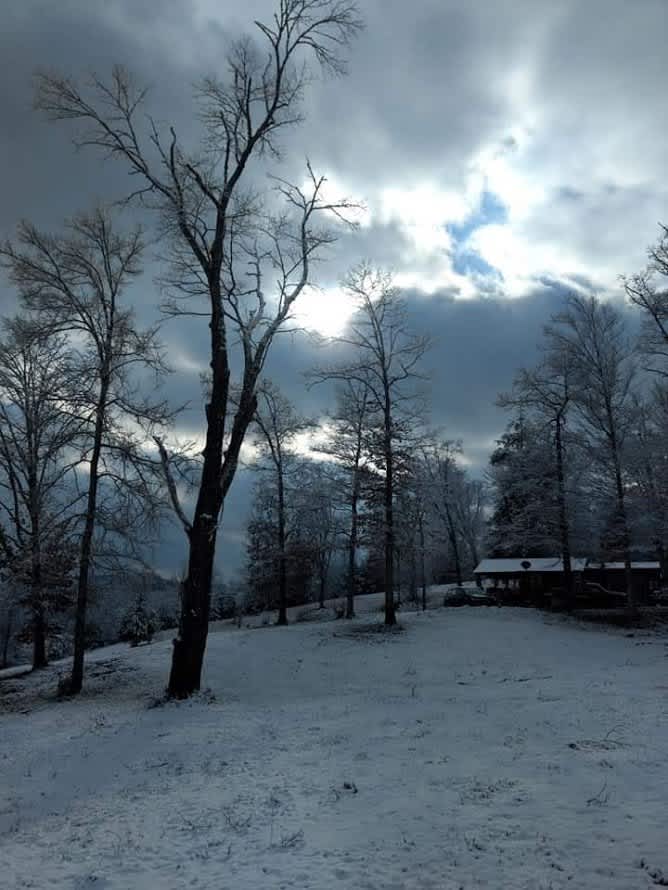 Occasionally winter brings some snow here at the Rusty Acorn Farm.