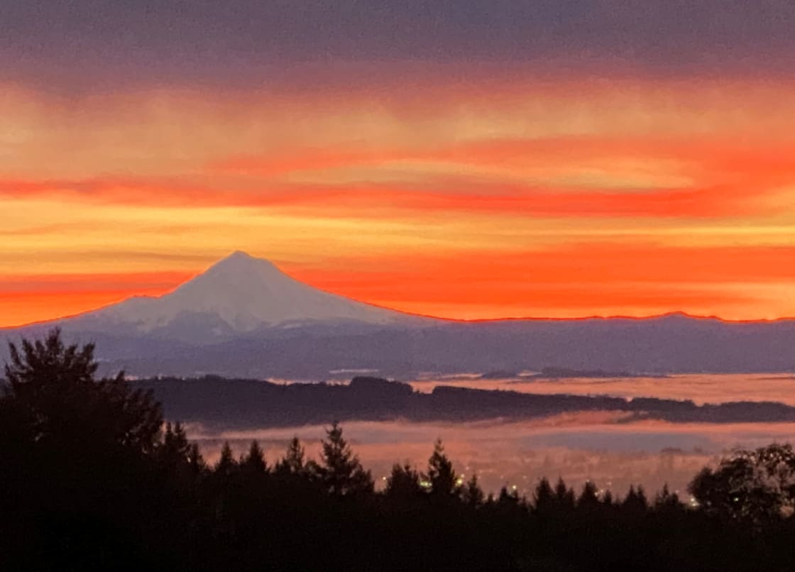 Sunrise view of Mt Hood from the Private Residence