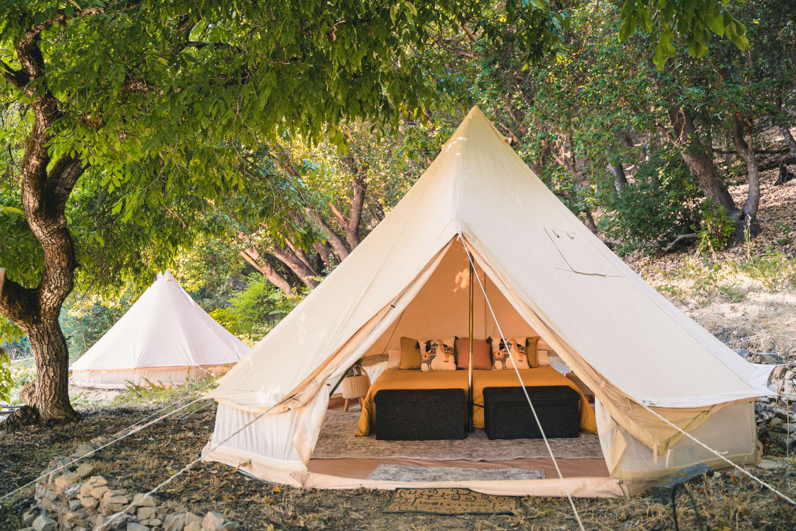 One of the many beautiful tents that you can stay in during your time on the farm.