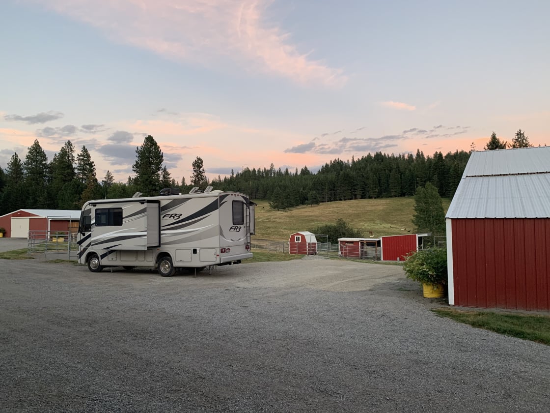Plenty of space for our 25' RV overlooking the grazing alpaca.