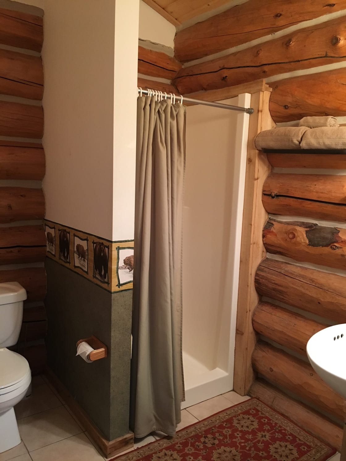 3/4 shower bath in log cabin. 