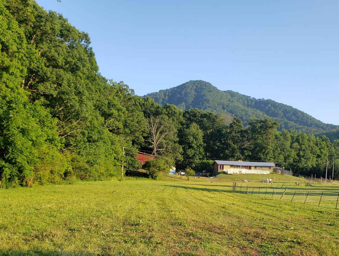 pasture for camping with my home and barn in back ground