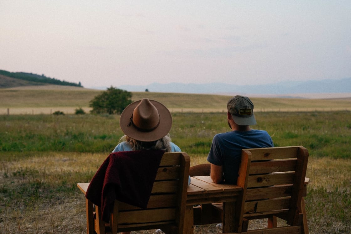 Watching the evening farmland from site #2's double seat bench.