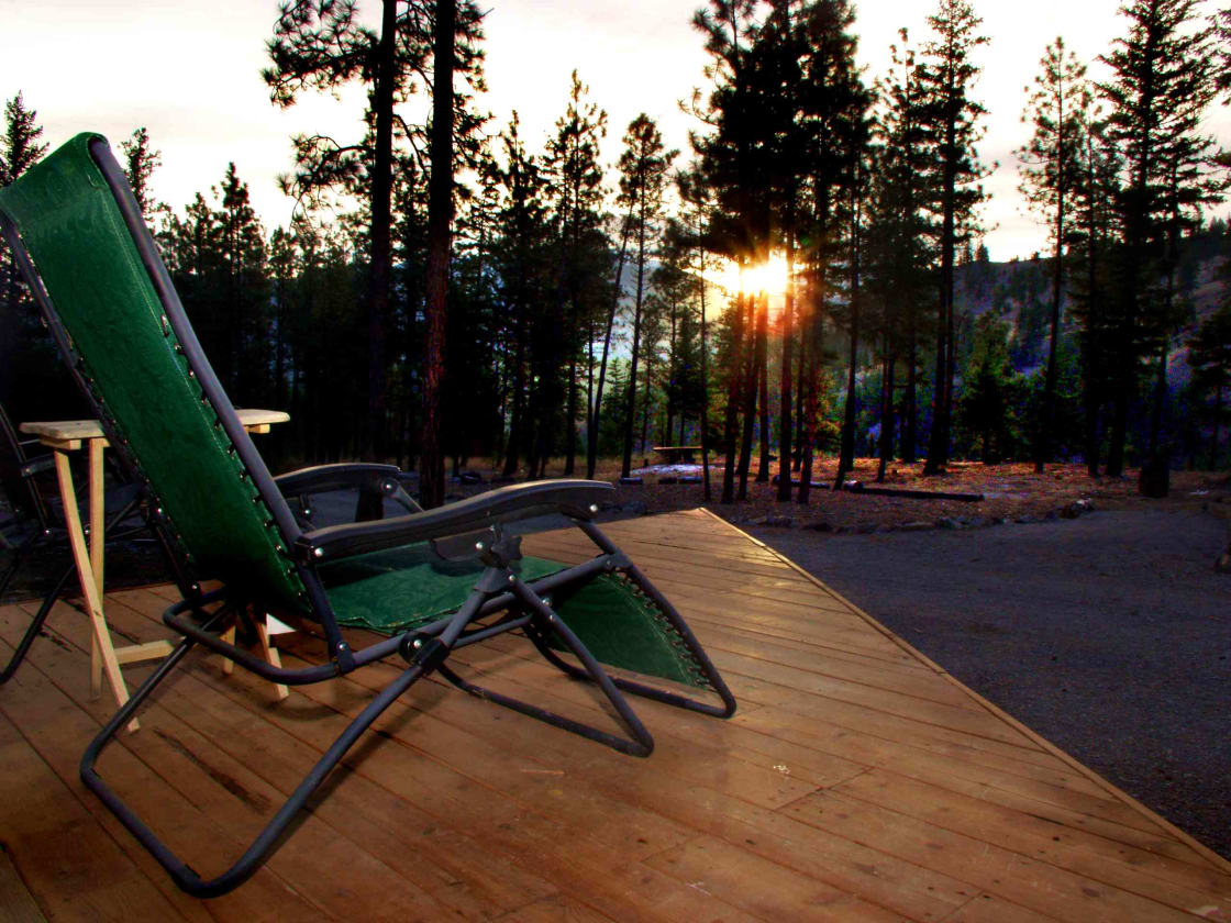 Relaxing on our decks looking at the sunset on Sheep Mountain!