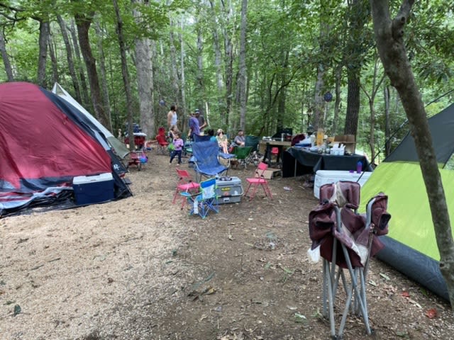 We hosted a camp trip for 5 tents and 2 hammocks once. This is to show the space with multiple tents setup.