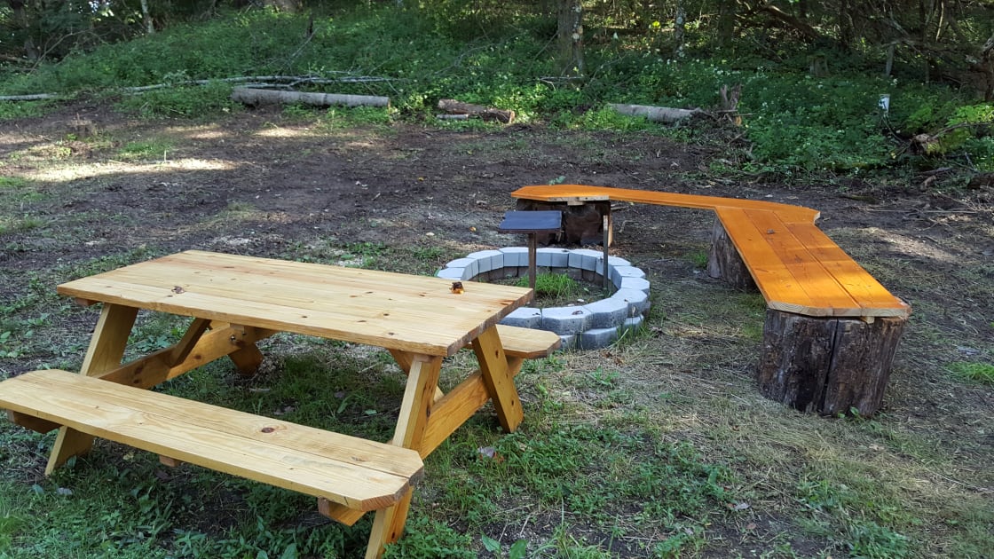 Picnic table and fire circle with benches
