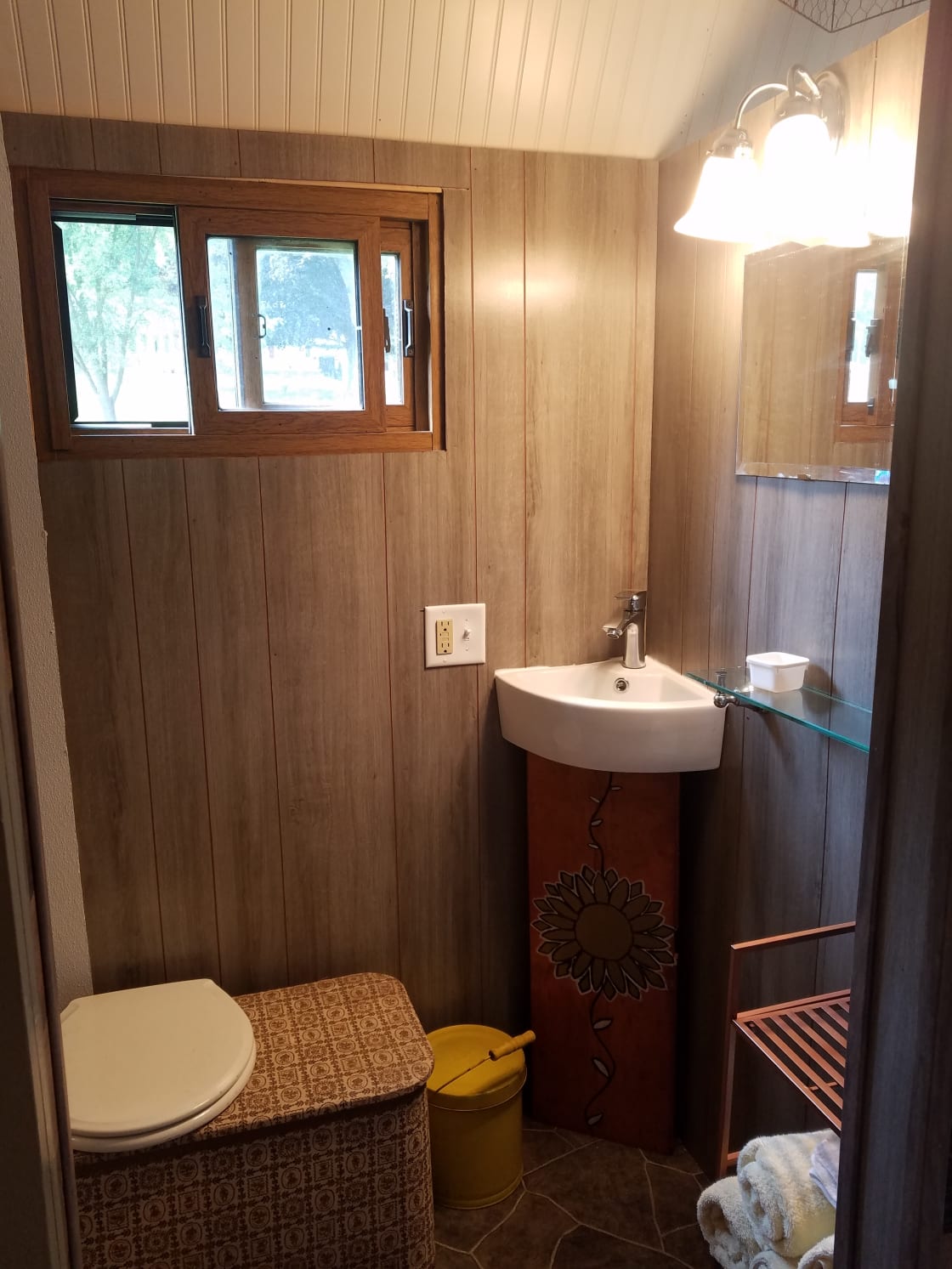Bathroom with compostable toilet