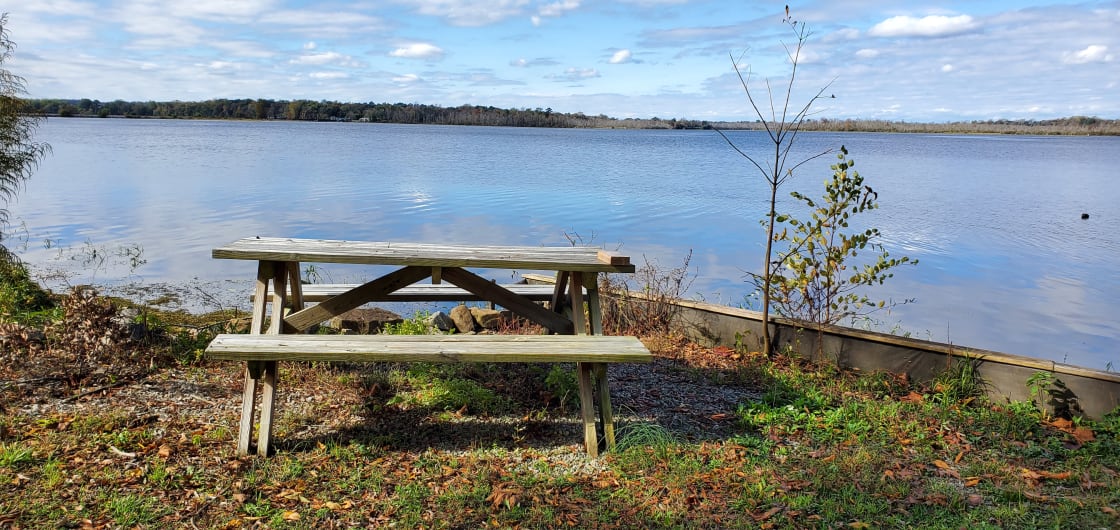 Picnic table to use for eating and watching the view.