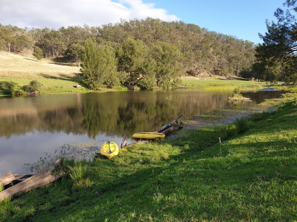 Looking back from Possum Hollow campsite to the causeway, morning time. Our kayaks in the river ready to go.