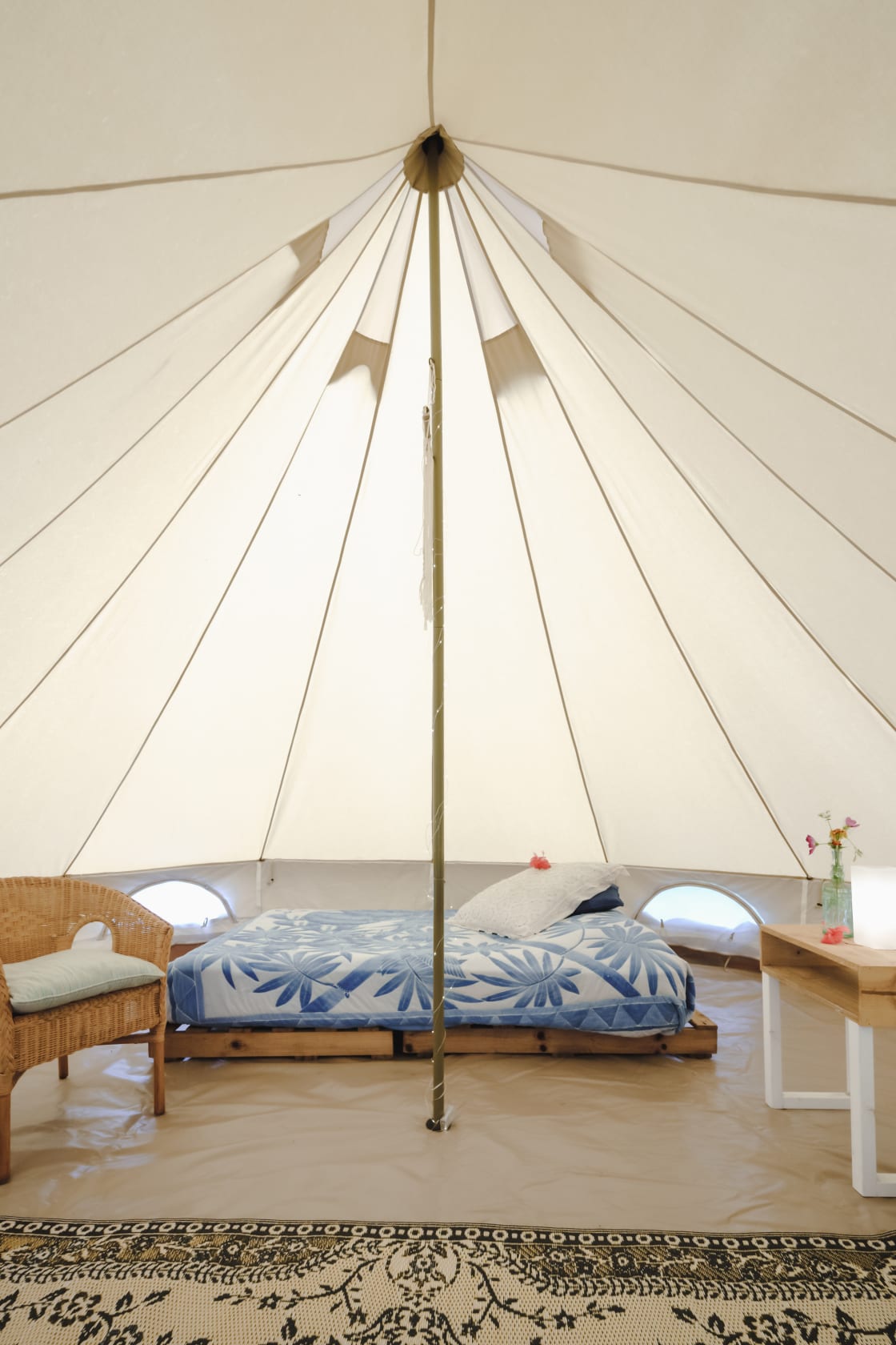 Inside our 5m Belle tents, comfy and stylish with fully zipable sides for those hot nights