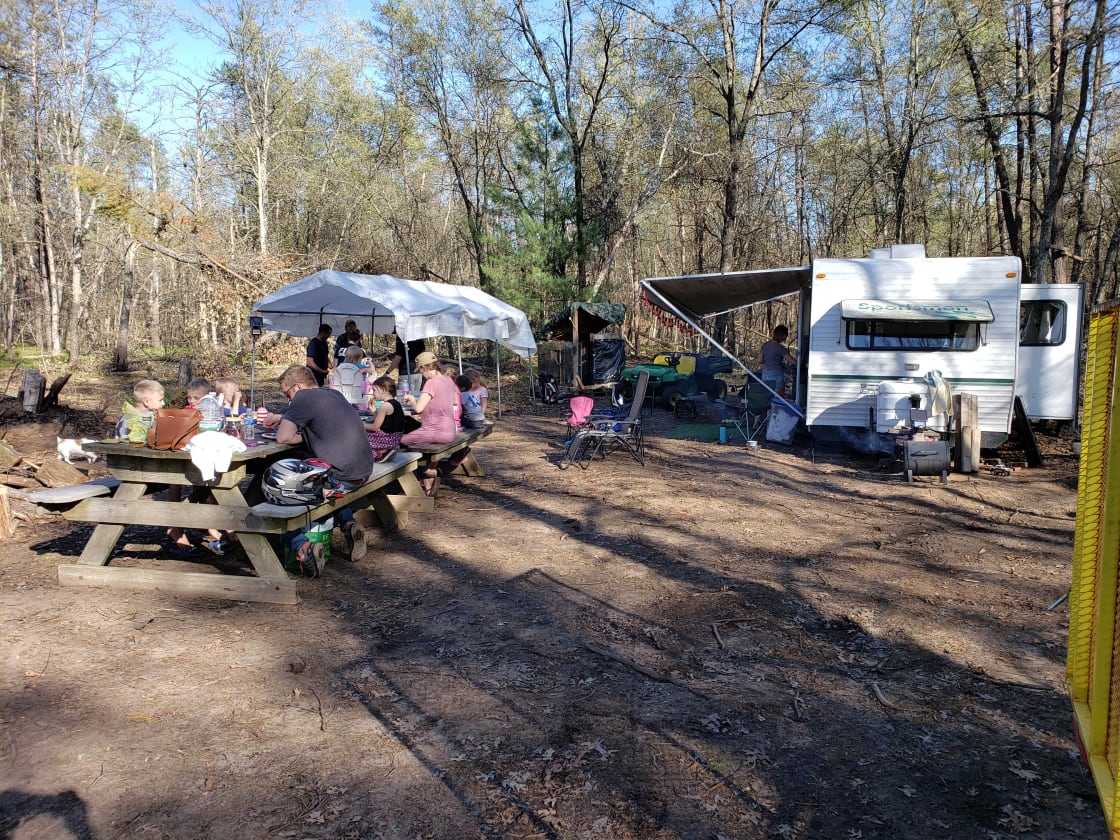 An example of guests using the west side of the property for pitching camp.