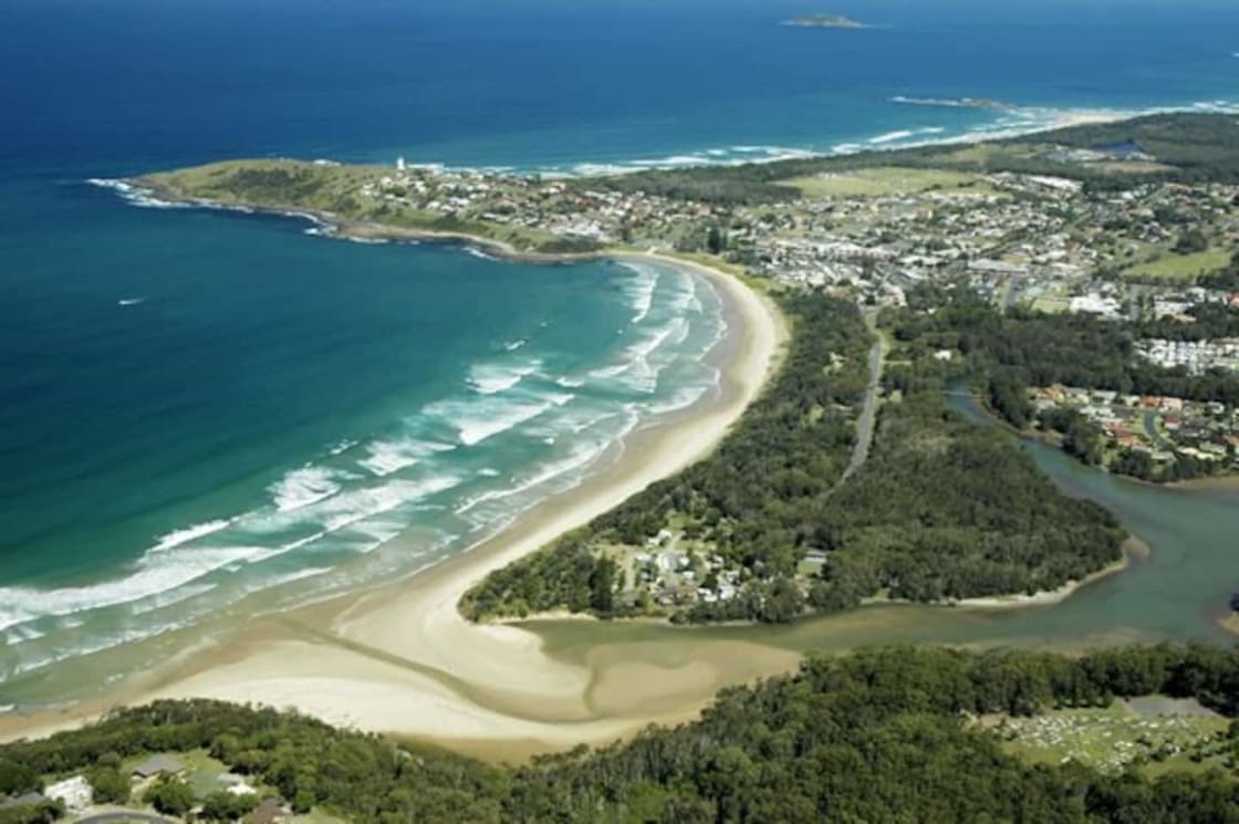 Mid-North Coast NSW National Parks Designated Whale Watching Headland + Beach + Estuary and Creek + Town, all on your doorstep.