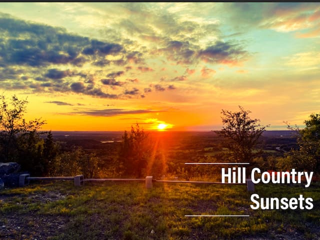 Chasing the sun as it gracefully dips below the Texas Hill Country horizon. 🌄✨ Atop our hill, every sunset is a masterpiece, painting the sky in hues of warmth and wonder. #TexasSunset #HillCountryViews