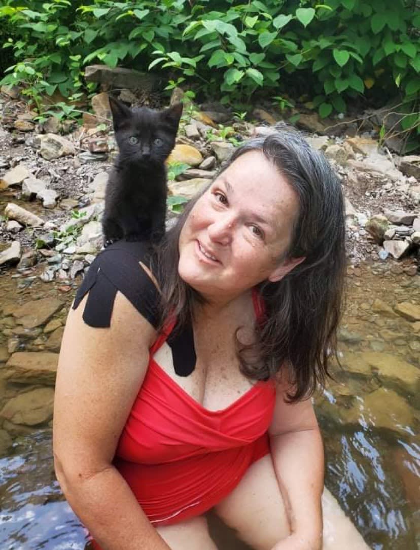 In the stream pool with my kitten! It is such a sweet spot! 