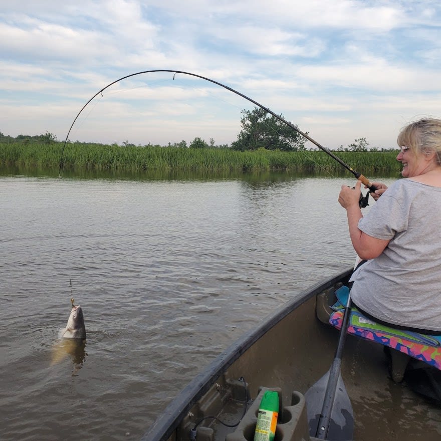 Catching a catfish! (We think there were bass nearby...)