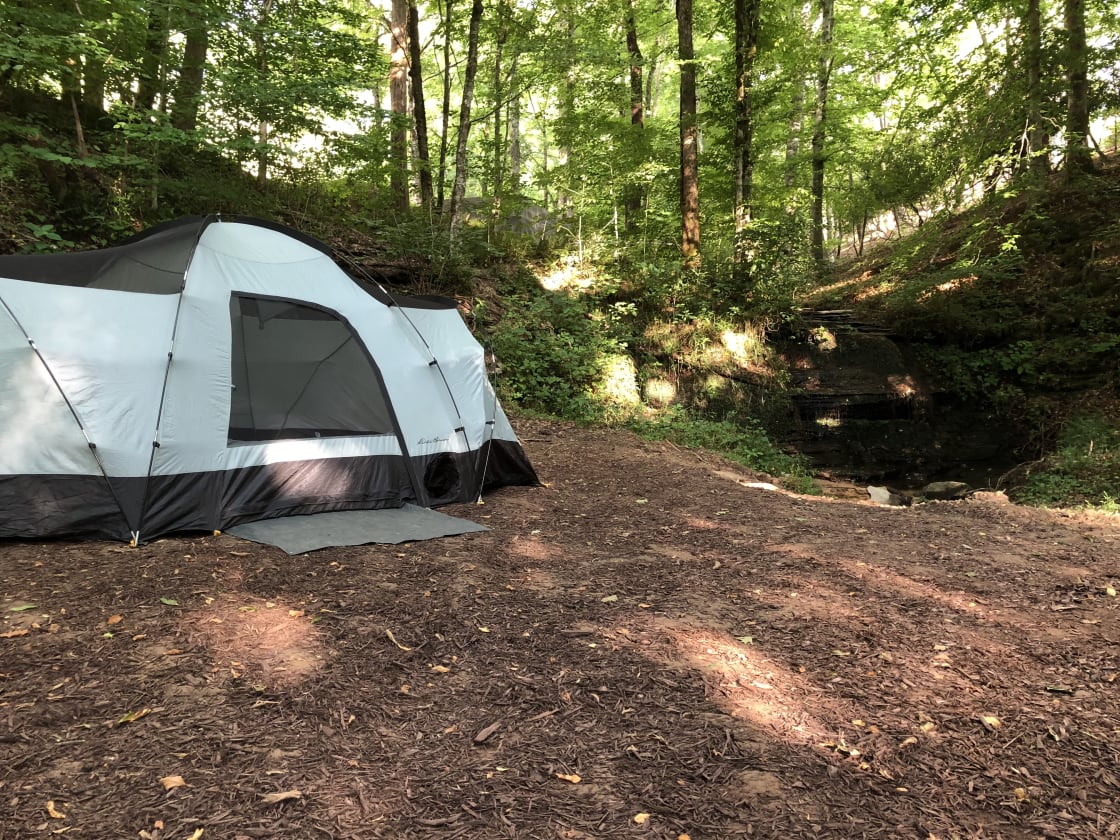 Peaceful Hills Waterfall Campground is the perfect place to escape the hustle & bustle from city life. You can see millions of twinkling stars in the sky, glowing fireflies around your tent in July, & hear the peaceful sounds of water flowing down the stream.