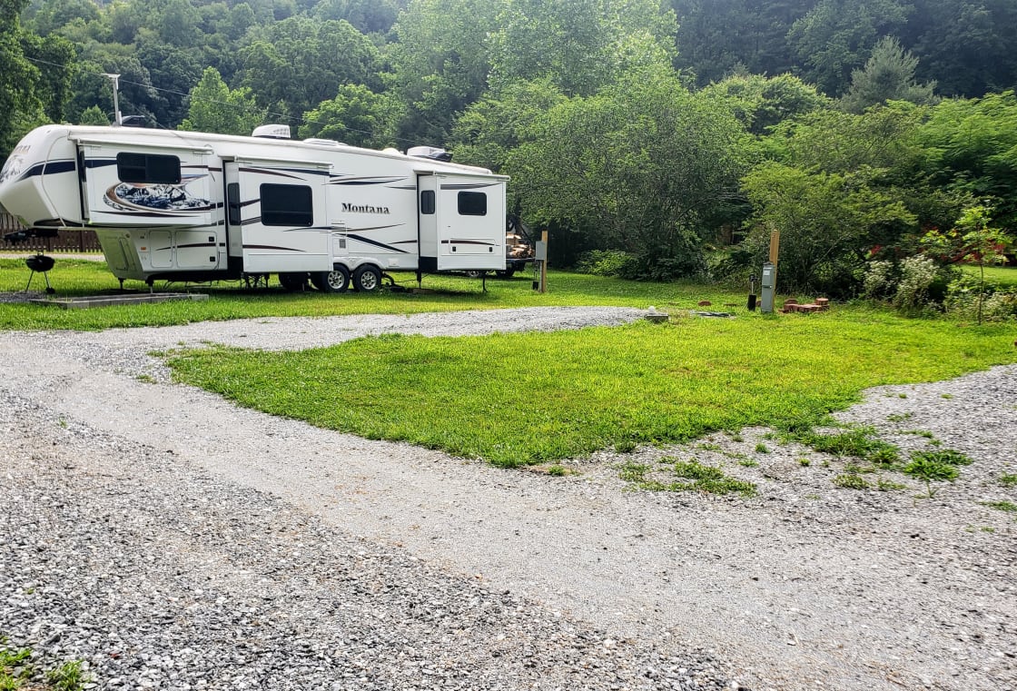 We have 4 creek side RV spots available for guests. In addition, we also rent out our 38' luxury RV for guests to enjoy onsite. Best to contact us directly at Hidden Creek Retreat, in Whittier NC for more details about our RV.