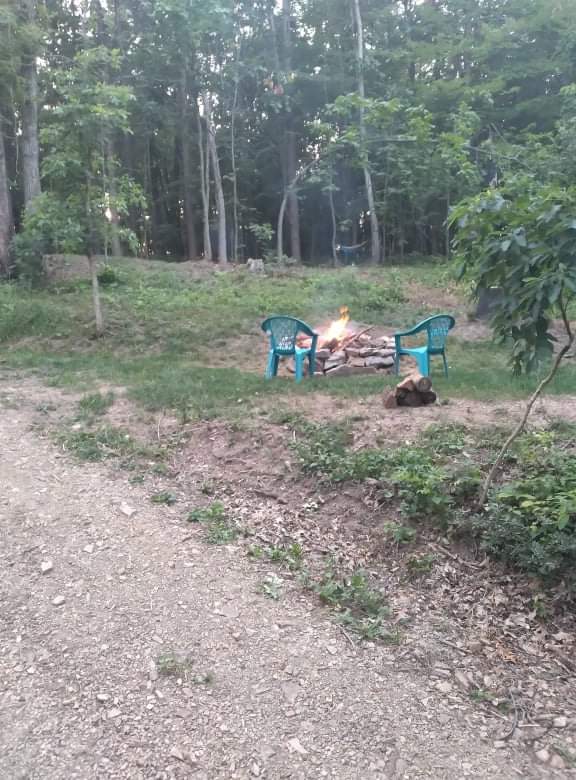 Tent site number 2 fire pit area.  This is down a small hill so no issues with fire getting near tent.