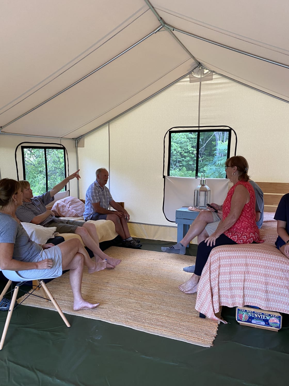 The tent is spacious, providing plenty of room for lounging.