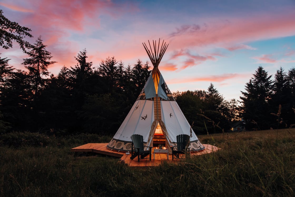 Enjoy gorgeous sunsets and night skies form the Tipi's private Cedar deck.