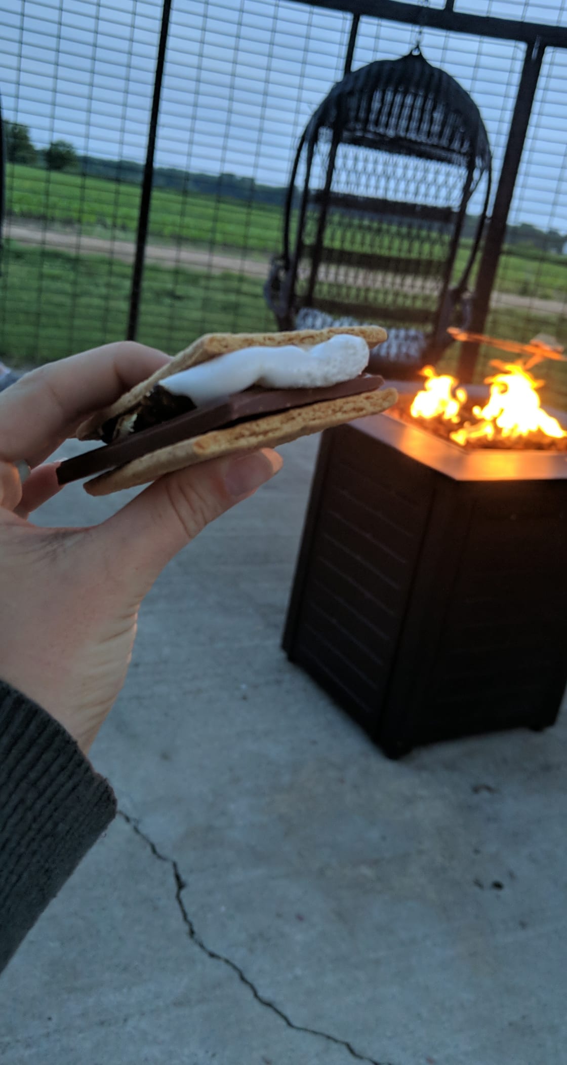 Smores in the corn crib swings