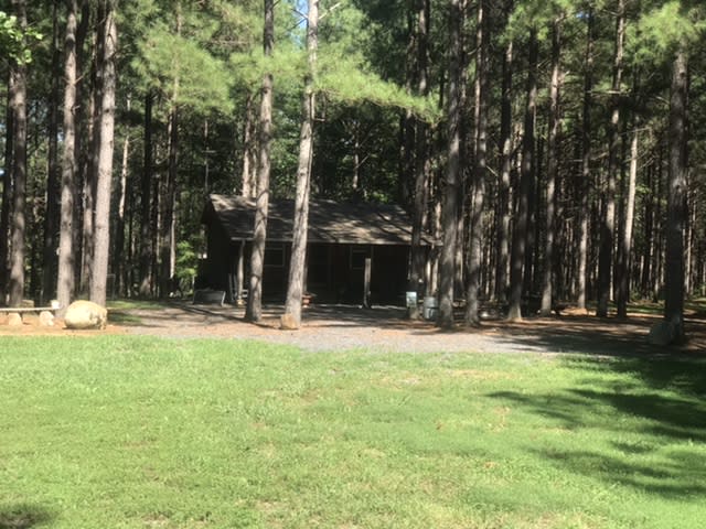 This is our commons area and our private cabin here at the campground.