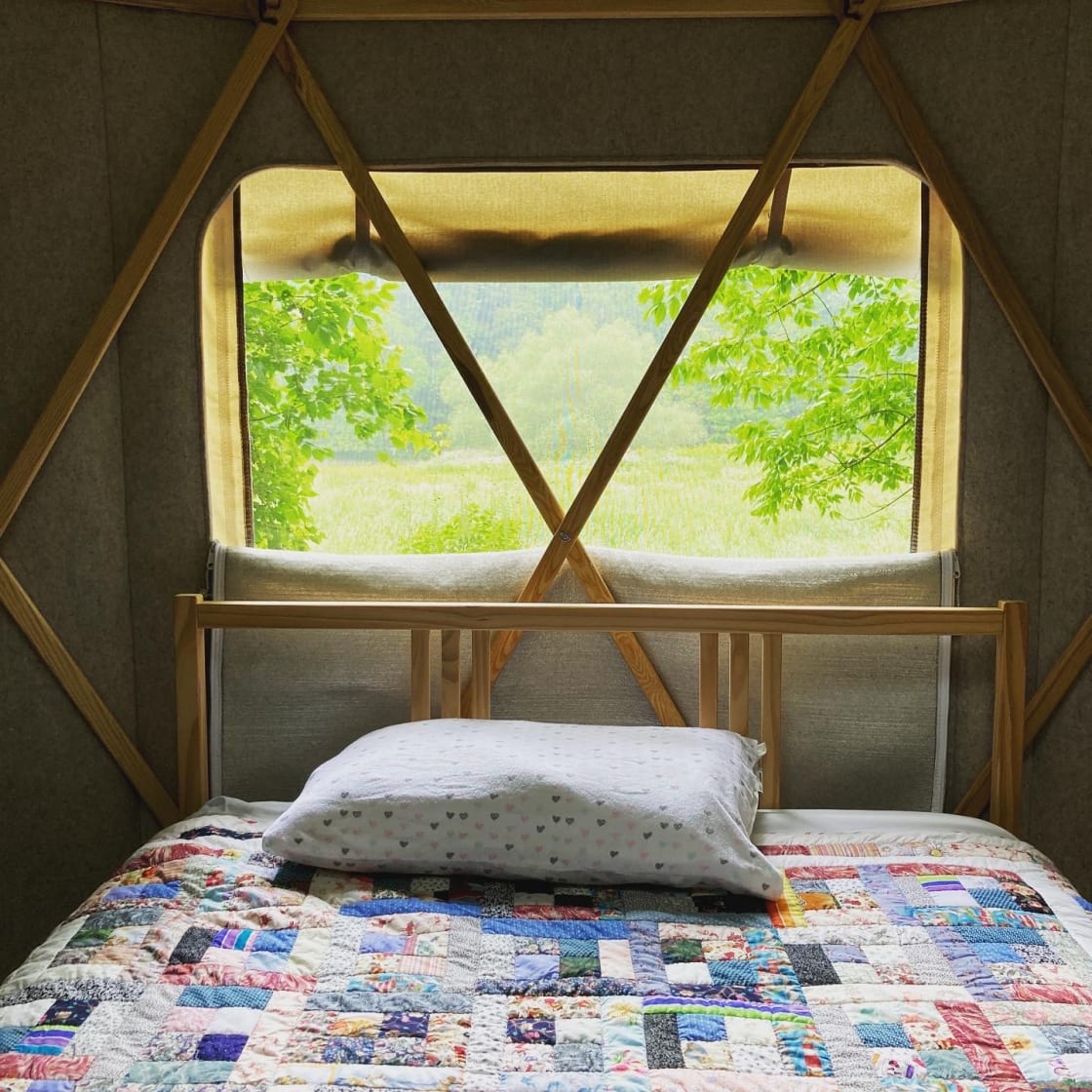 There are great views out all three windows in the yurt.