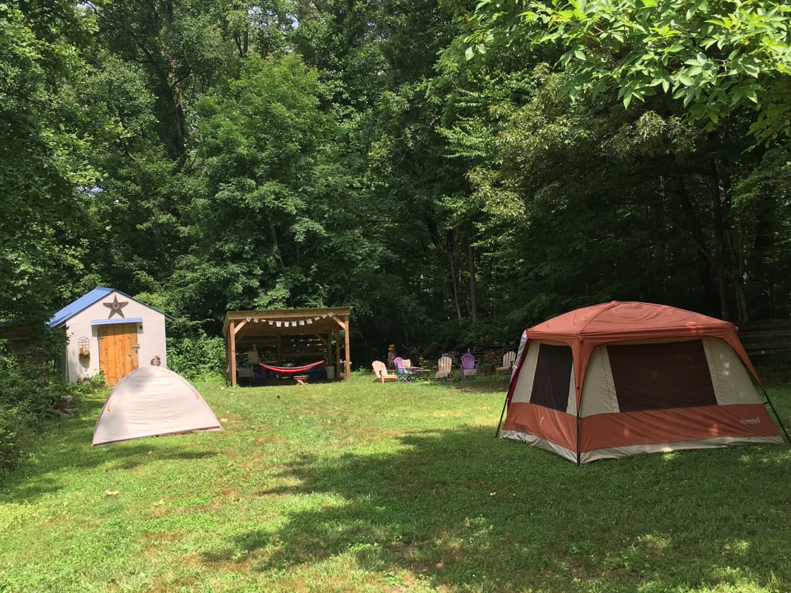 The campsite is designed to fit multiple tents.